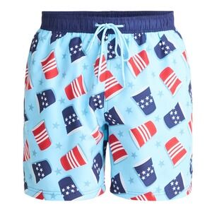 Americana Swim Trunks Sz 3XL (48-50) Blue Red Patriotic Flag Solo Cups XXXL NWT‎